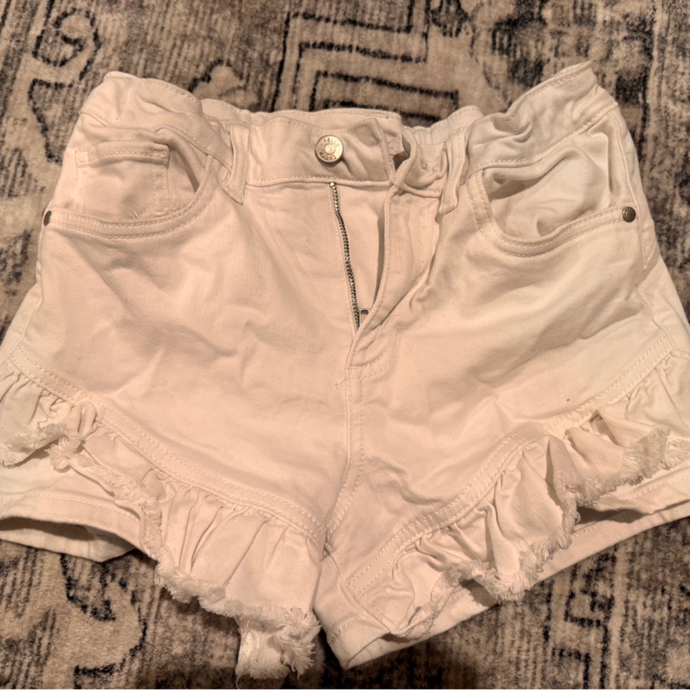 Falls Creek white ruffled denim shorts